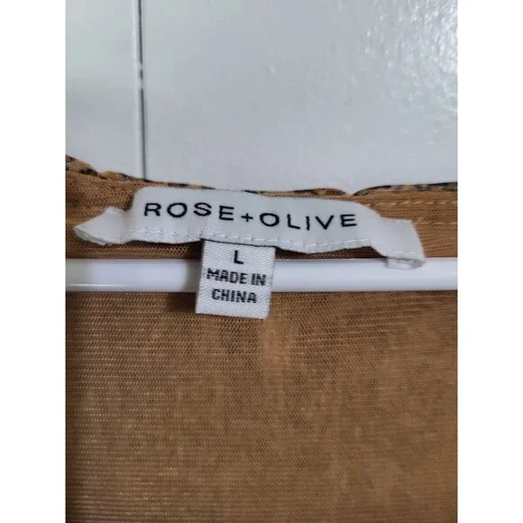 Rose + Olive Top Womens L Animal Print Smocked Lined Sheer Blouse - Picture 4 of 10